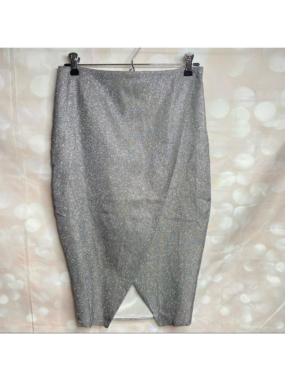 MISSGUIDED Sparkly Silver Front Crossover Skirt Size 6 US NWT
